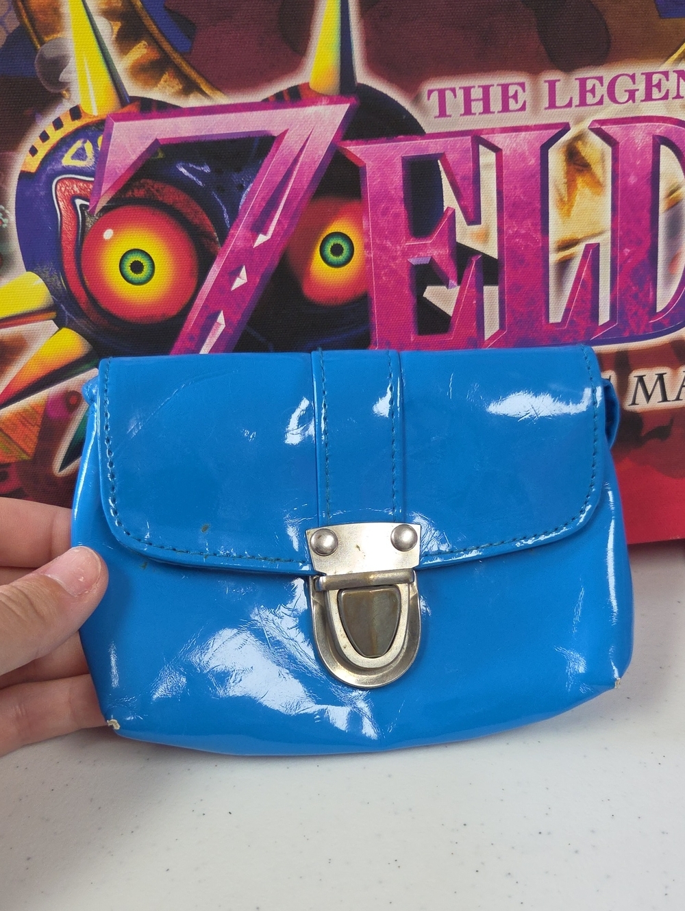 Blue Patent Mini Crossbody Bag with Silver Lock